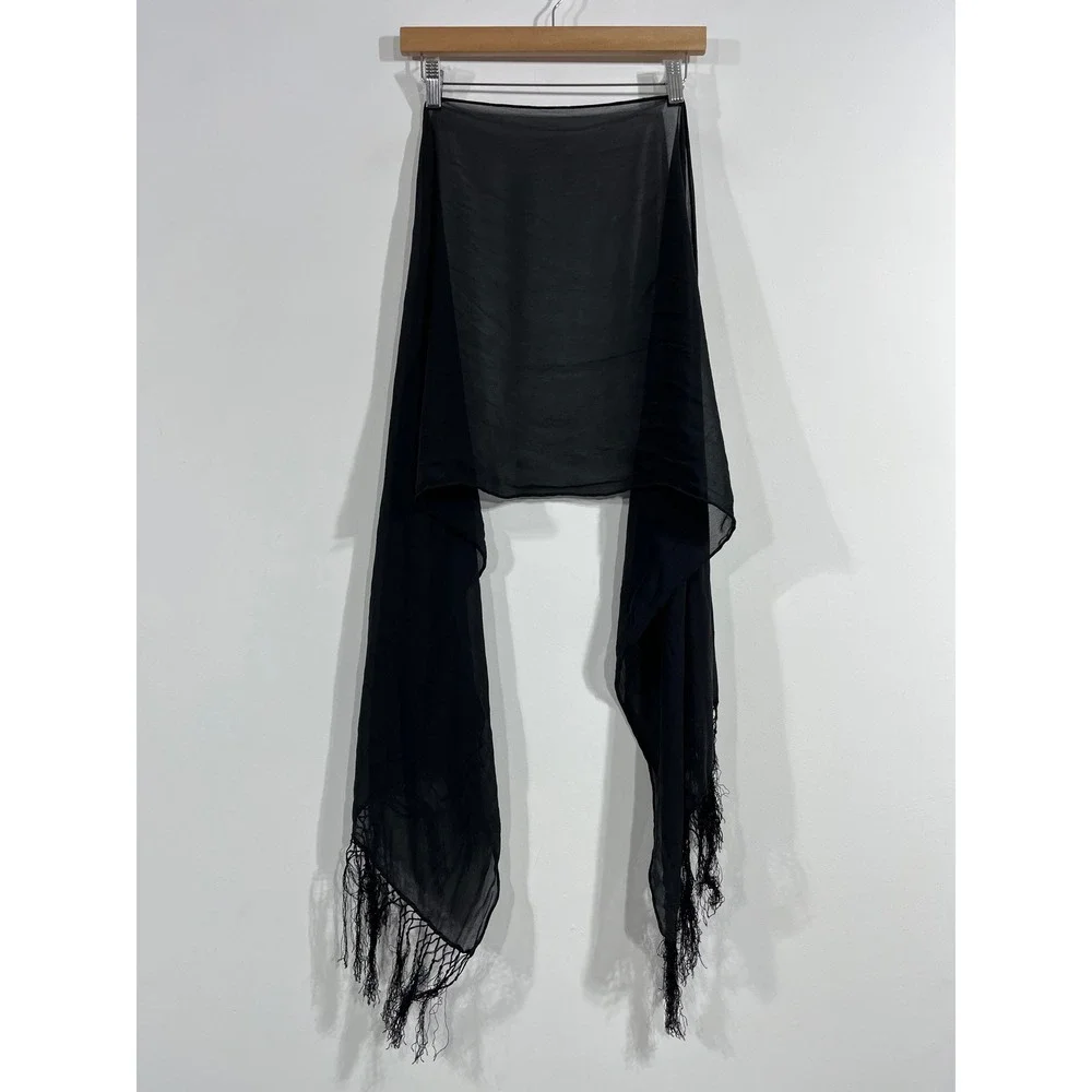 Casual Corner VTG 90s Fairy Grunge 100% Silk Sheer Chiffon Scarf Shawl Fringe